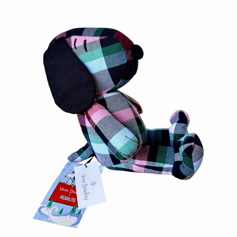 VERA BRADLEY Peanuts SNOOPY Stuffed Animal PLUSH TOY Ribbons Plaid 8” NEW BNWT